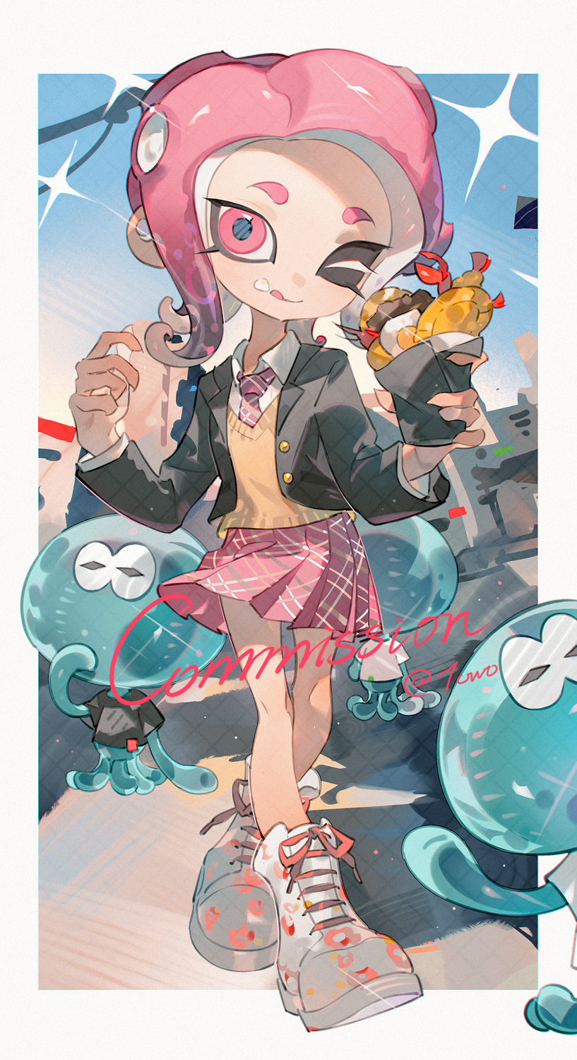 octoling player character, octoling girl, and jellyfish (splatoon) drawn by towo_nita