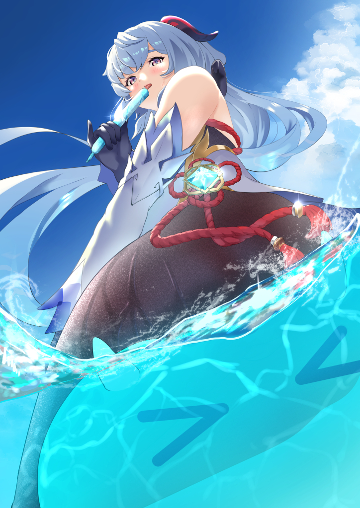 ganyu, slime, and hydro slime (genshin impact) drawn by charu