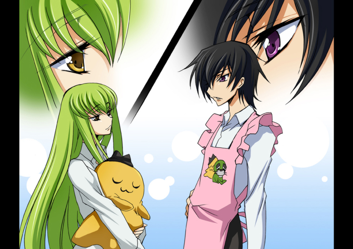 c.c., lelouch vi britannia, and cheese-kun (code geass and 1 more) drawn by creayus