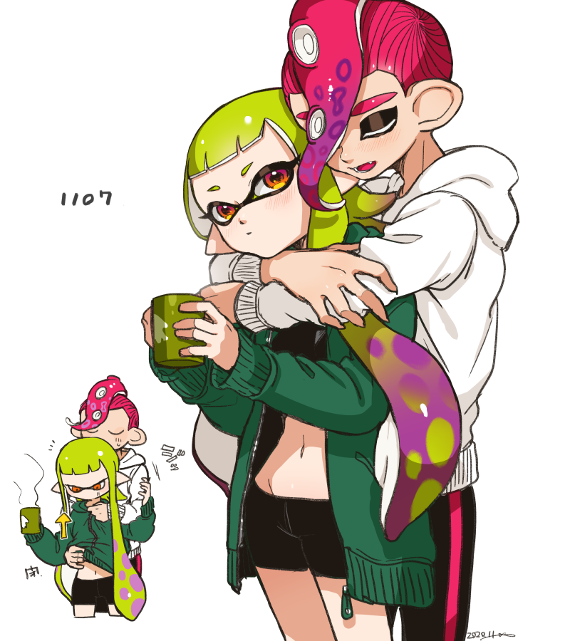 inkling player character, inkling girl, octoling player character, agent 8, octoling boy, and 1 more (splatoon) drawn by yeneny