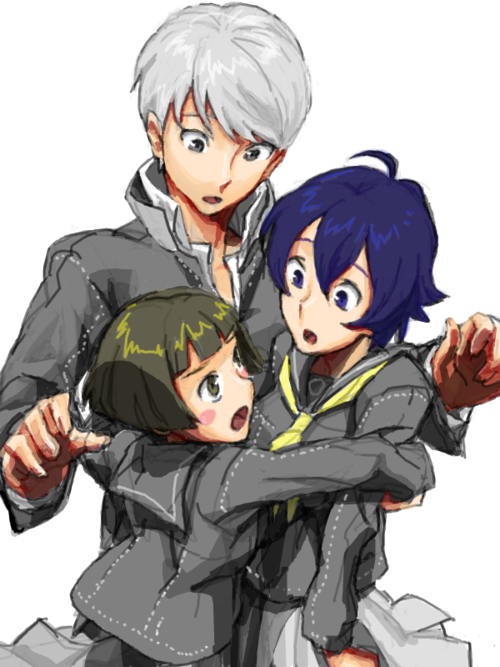 narukami yu, shirogane naoto, and matsunaga ayane (persona and 1 more) drawn by baariya