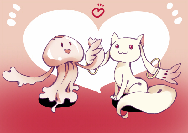 kyubey and urobuchi gen (mahou shoujo madoka magica and 1 more) drawn by sadamesada