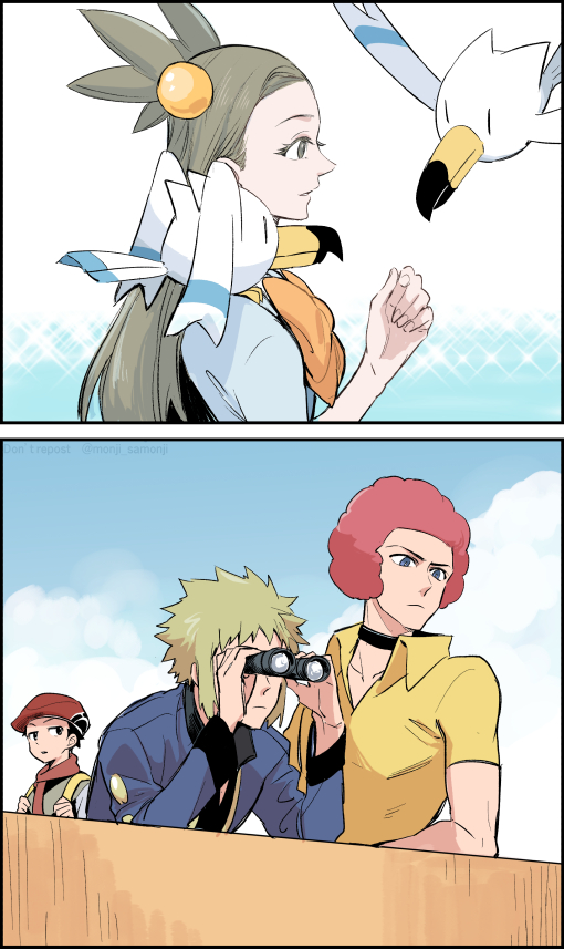 lucas, wingull, jasmine, volkner, and flint (pokemon and 2 more) drawn by monji_samonji