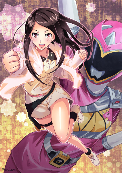 kyoryu pink and amy yuzuki (super sentai and 1 more) drawn by izumi_rion