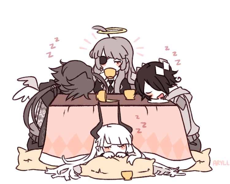 kcalb, etihw, wodahs, and alela grora (funamusea and 1 more) drawn by aryll_(marbles)