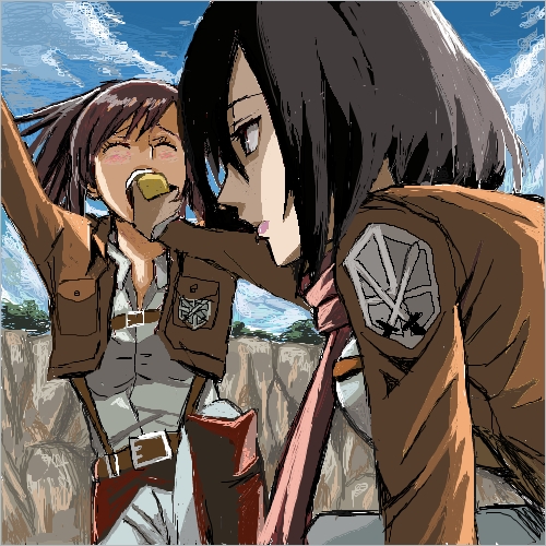 mikasa ackerman and sasha blouse (shingeki no kyojin) drawn by bump_(silk0423)