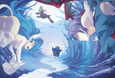 morrigan aensland, lilith, felicia, and prinny (darkstalkers and 2 more) drawn by nakamura_tatsunori