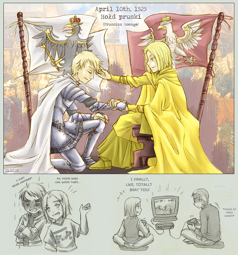 prussia, germany, and poland (axis powers hetalia and 1 more) drawn by sora-ko