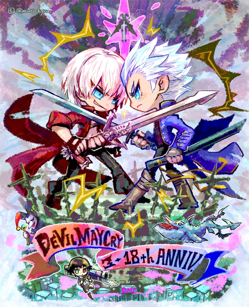 dante, vergil, lady, sparda, and jester (devil may cry and 1 more) drawn by eputo_(murockyou)