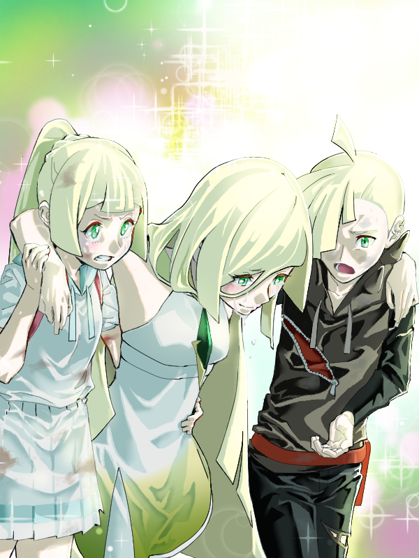 lillie, lusamine, and gladion (pokemon and 2 more) drawn by shirotenba_books