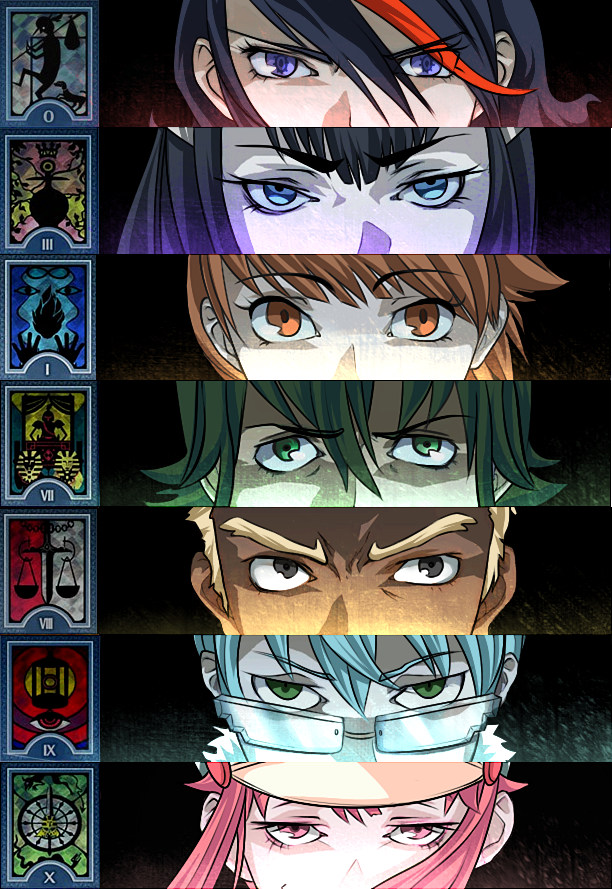 matoi ryuuko, kiryuuin satsuki, mankanshoku mako, jakuzure nonon, gamagoori ira, and 2 more (persona and 1 more) drawn by calanii