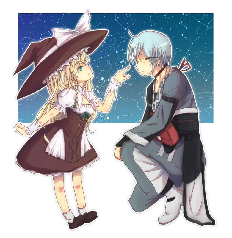 kirisame marisa and morichika rinnosuke (touhou) drawn by dr765