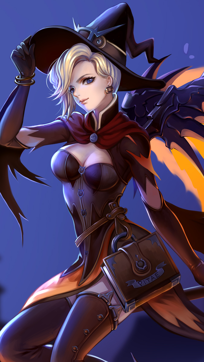 mercy and witch mercy (overwatch and 1 more) drawn by hei_yu