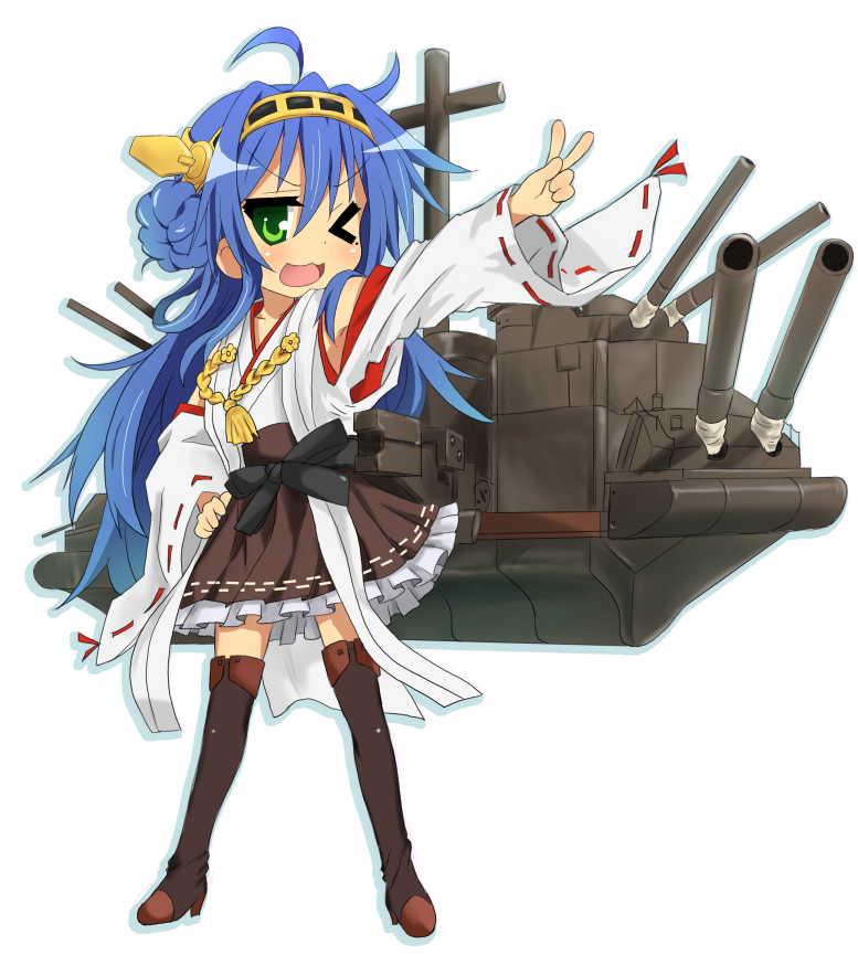 kongou and izumi konata (kantai collection and 1 more) drawn by tyke
