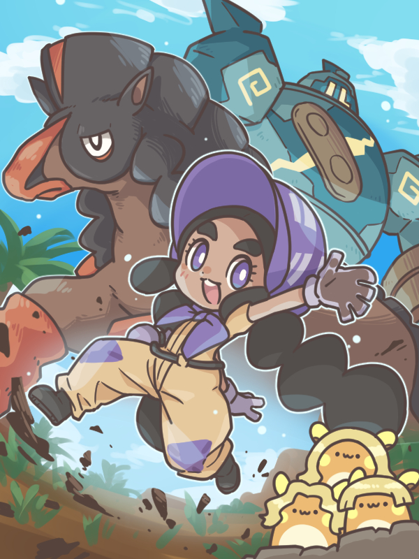 alolan raichu, hapu, mudsdale, golurk, and alolan dugtrio (pokemon and 1 more) drawn by cafe_(chuu_no_ouchi)