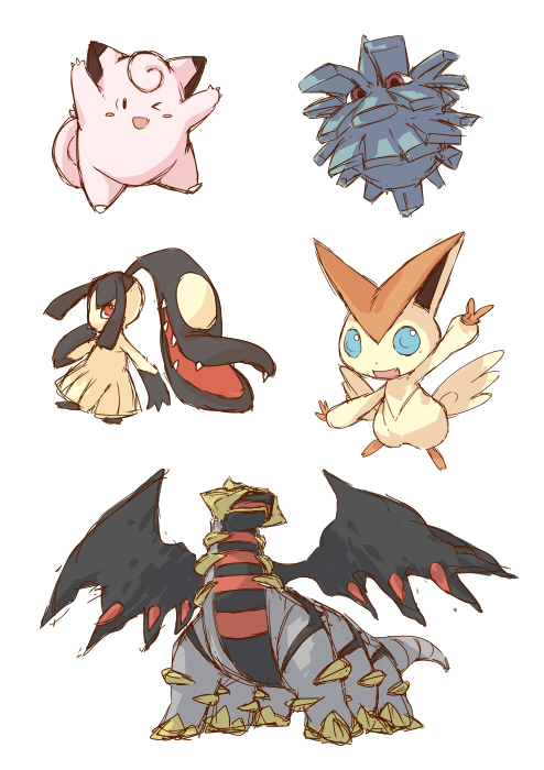 mawile, clefairy, giratina, victini, and pineco (pokemon) drawn by satsumi