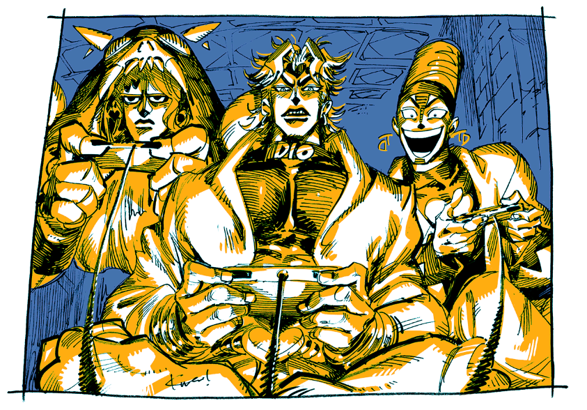 dio brando, vanilla ice, and terence t. d'arby (jojo no kimyou na bouken and 1 more) drawn by kotteri