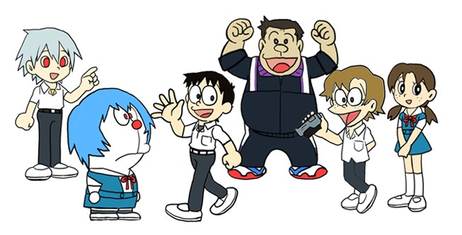 ayanami rei, ikari shinji, nagisa kaworu, doraemon, minamoto shizuka, and 7 more (neon genesis evangelion and 2 more)