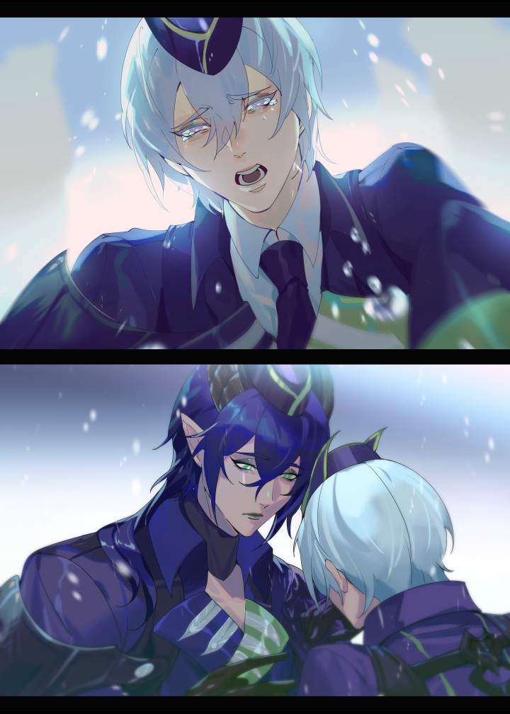 malleus draconia and silver vanrouge (twisted wonderland) drawn by fishee_(fisheem4mmal)
