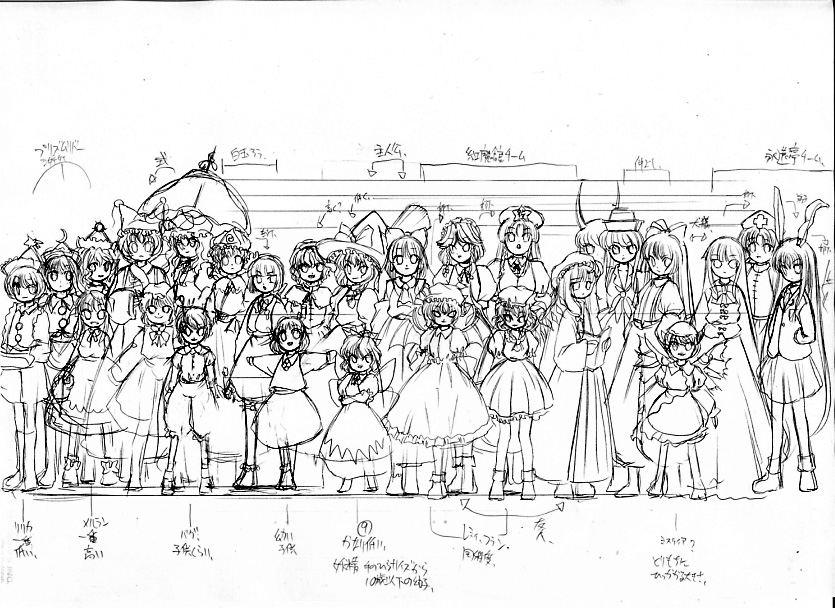 hakurei reimu, kirisame marisa, remilia scarlet, flandre scarlet, izayoi sakuya, and 20 more (touhou) drawn by tapo