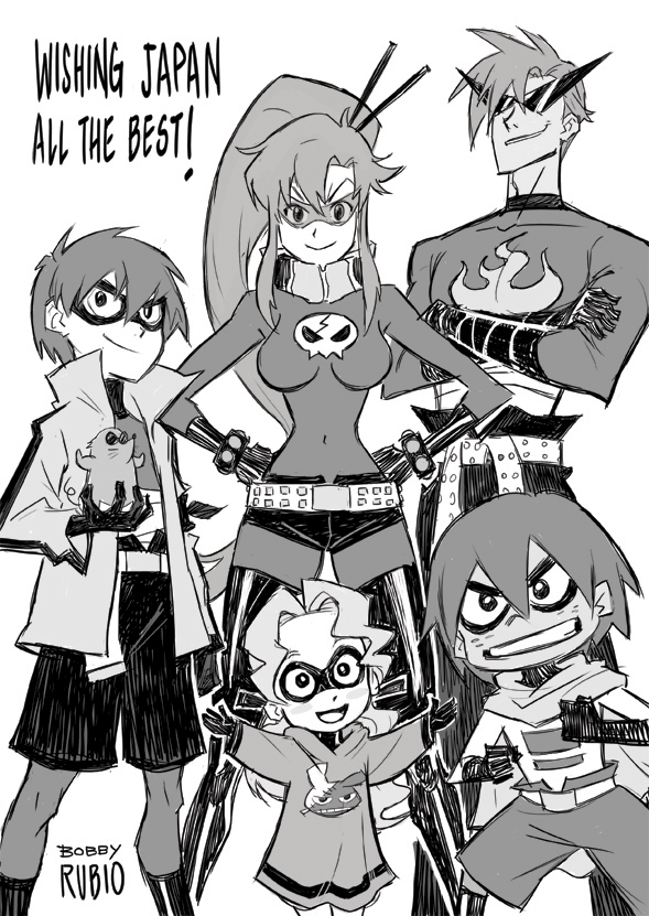 yoko littner, simon, kamina, boota, darry adai, and 1 more (tengen toppa gurren lagann and 1 more) drawn by bobby_rubio