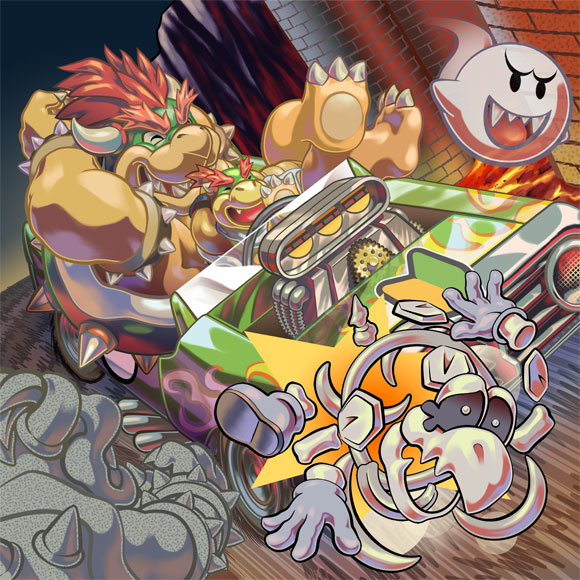bowser, boo, bowser jr., and dry bones (mario and 3 more) drawn by masa_(bowser)