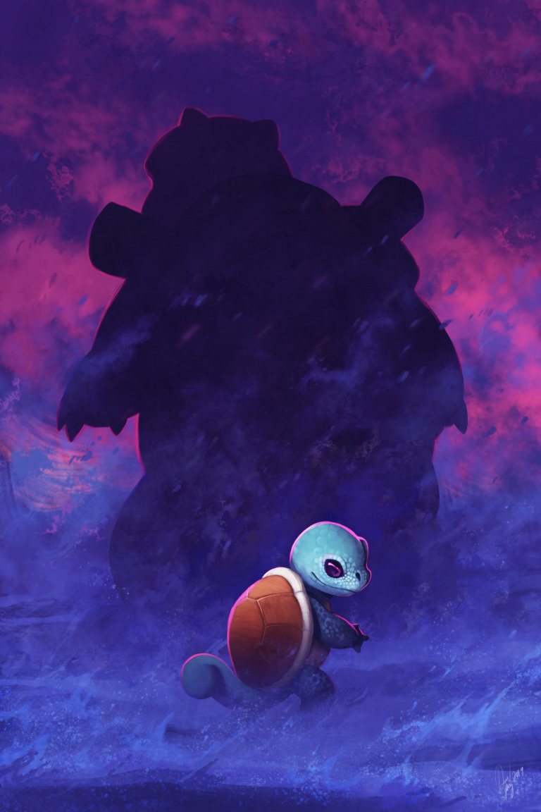 squirtle and blastoise (pokemon) drawn by devin_elle_kurtz