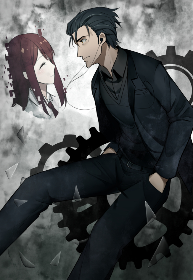 makise kurisu and okabe rintarou (steins;gate and 1 more) drawn by hentaki