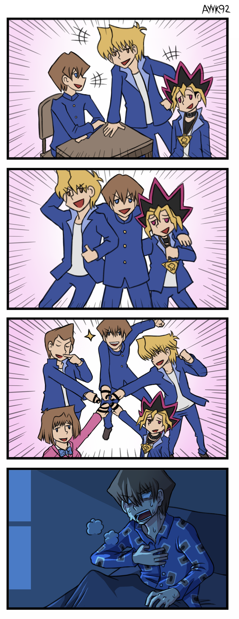 muto yugi, kaiba seto, mazaki anzu, jonouchi katsuya, and honda hiroto (yu-gi-oh! and 1 more) drawn by ayyk92