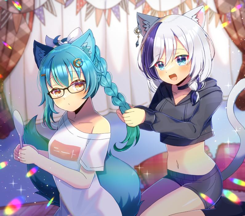 rhea aitken and awoo watabe (indie virtual youtuber) drawn by kou_hiyoyo