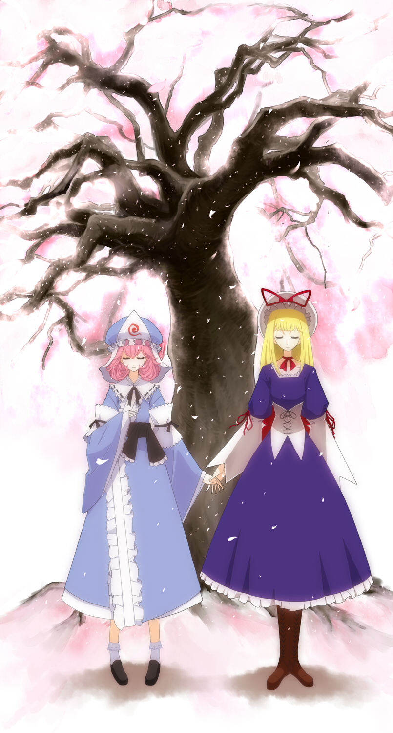 yakumo yukari, saigyouji yuyuko, and saigyou ayakashi (touhou) drawn by hibino_nozomu
