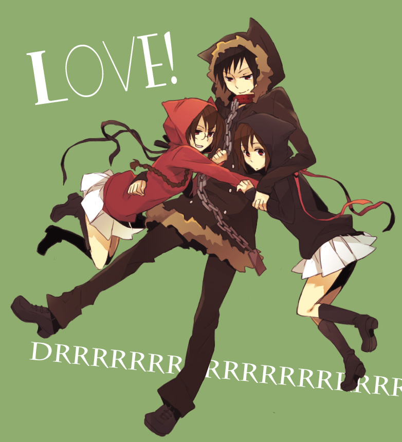orihara izaya, orihara mairu, and orihara kururi (durarara!!) drawn by yuzu_juncgr