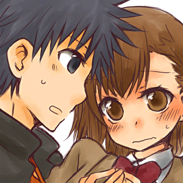 misaka mikoto and kamijou touma (toaru majutsu no index and 1 more) drawn by natsuki_sumomo