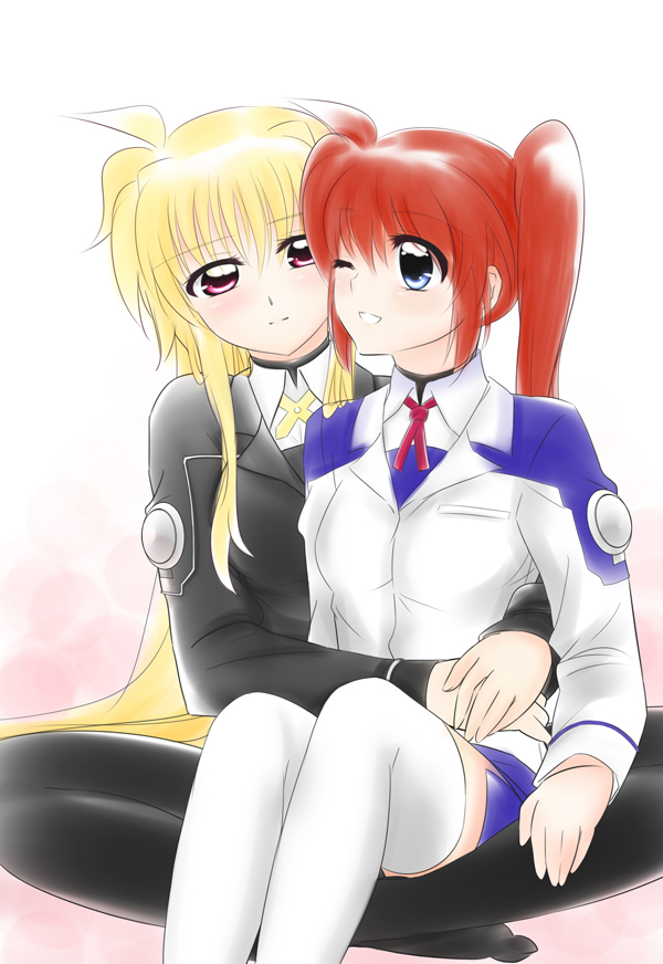 fate testarossa and takamachi nanoha (lyrical nanoha and 1 more) drawn by aegis_zan