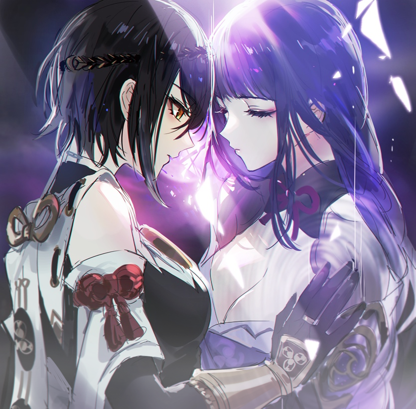 raiden shogun and kujou sara (genshin impact) drawn by fractalmagnolia