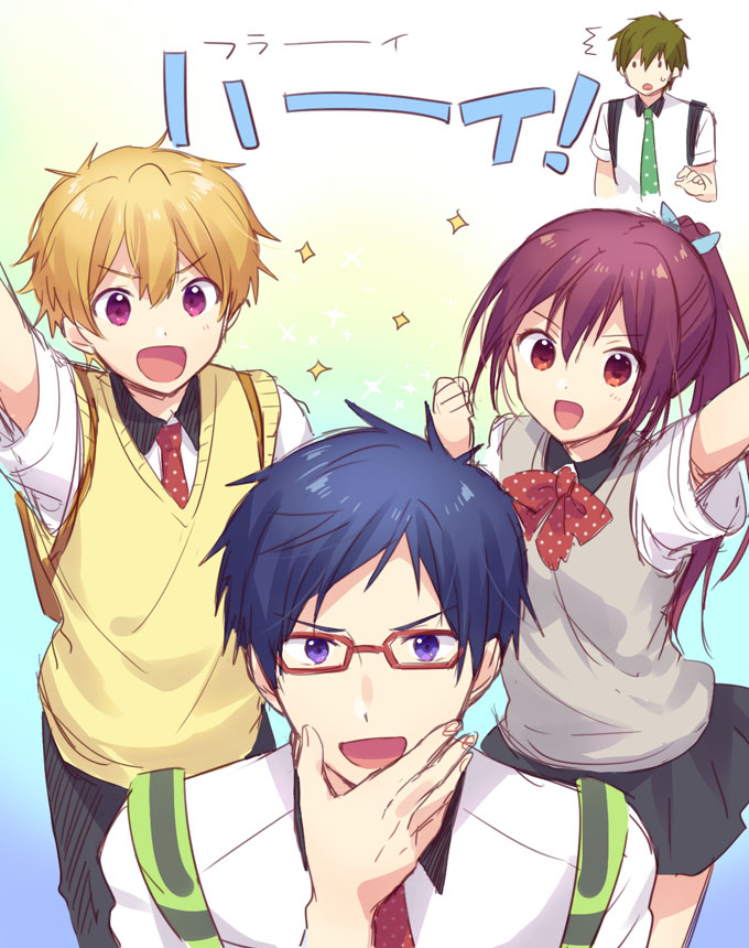 tachibana makoto, matsuoka gou, hazuki nagisa, and ryuugazaki rei (free!) drawn by mo_(nmnme)
