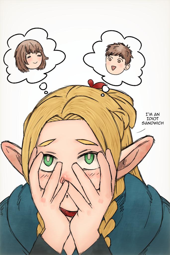 marcille donato, falin touden, and laios touden (dungeon meshi) drawn by basedlida