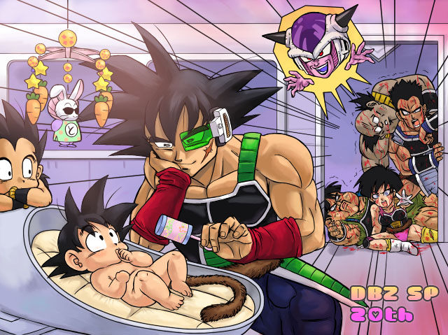 son goku, frieza, bardock, raditz, 1st form frieza, and 5 more (dragon ball and 1 more) drawn by stargeyser