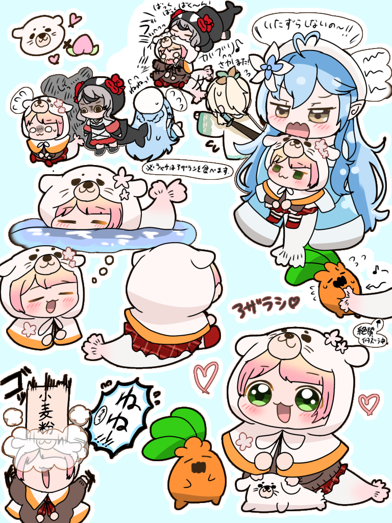 sakamata chloe, yukihana lamy, kazama iroha, momosuzu nene, and nekko (hololive) drawn by lulu_(lou_lou0323)
