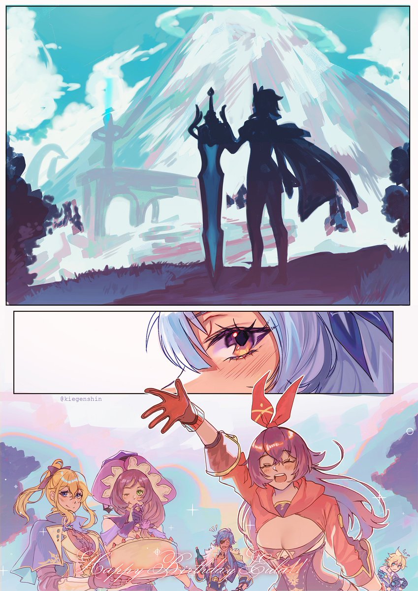 eula, jean, amber, kaeya, lisa, and 1 more (genshin impact) drawn by kiegenshin