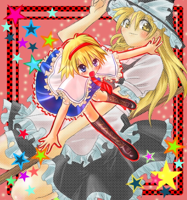 kirisame marisa and alice margatroid (touhou) drawn by nagare