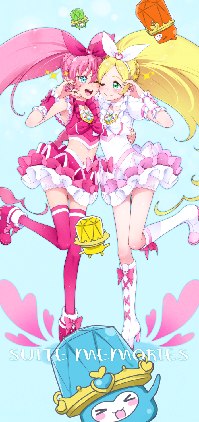 houjou hibiki, minamino kanade, cure melody, and cure rhythm (precure and 1 more) drawn by sakura_kotetsu