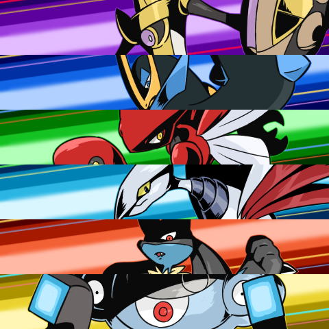 lucario, scizor, aegislash, empoleon, skarmory, and 1 more (pokemon) drawn by kurogane_hagane
