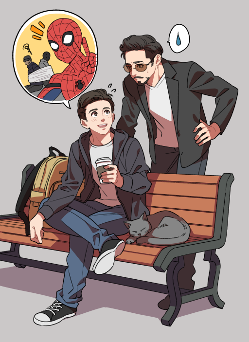 spider-man, tony stark, and peter parker (marvel and 3 more) drawn by yukko93