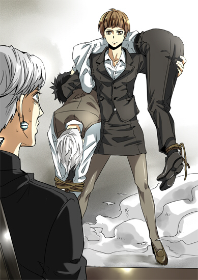 tsunemori akane, kougami shin'ya, makishima shougo, and kasei joushuu (psycho-pass) drawn by mina_(o414)