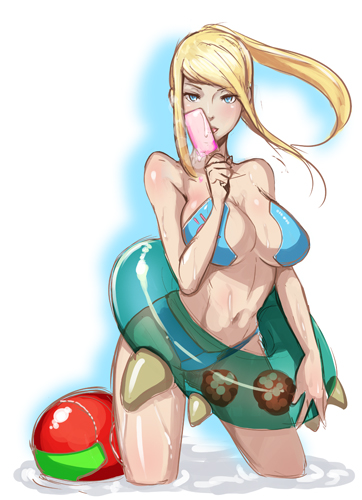 samus aran, metroid, and metroid larva (metroid) drawn by butcha-u
