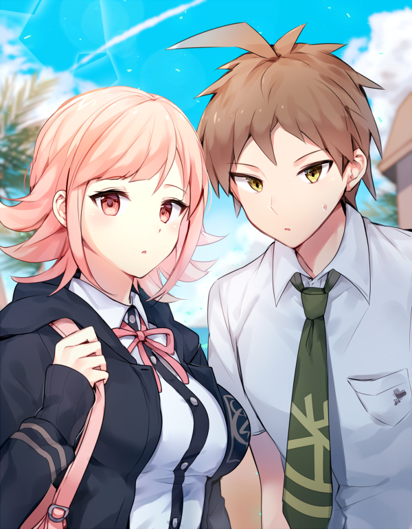 nanami chiaki and hinata hajime (danganronpa and 1 more) drawn by yuhi_(hssh_6)