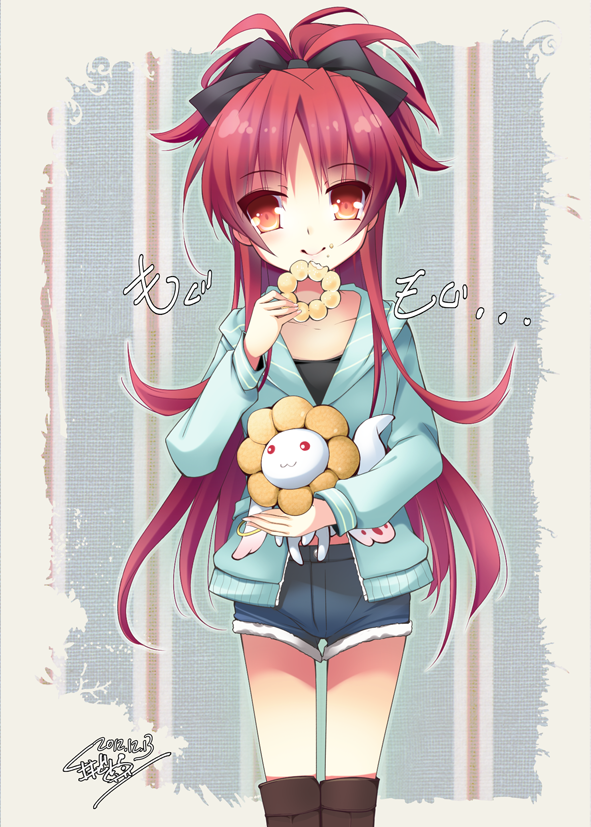 sakura kyoko, kyubey, and pon de lion (mahou shoujo madoka magica and 1 more) drawn by room603