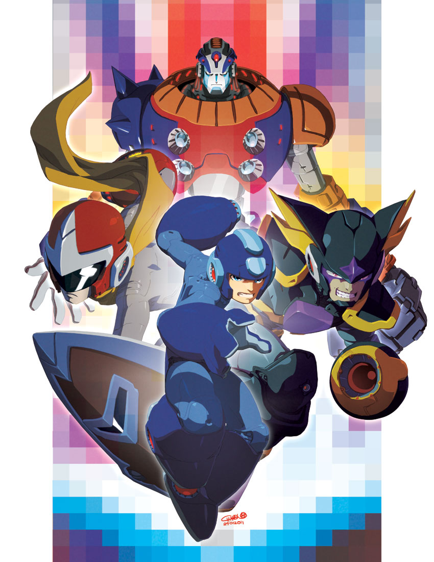 mega man, proto man, bass, and duo (mega man and 1 more) drawn by chamba