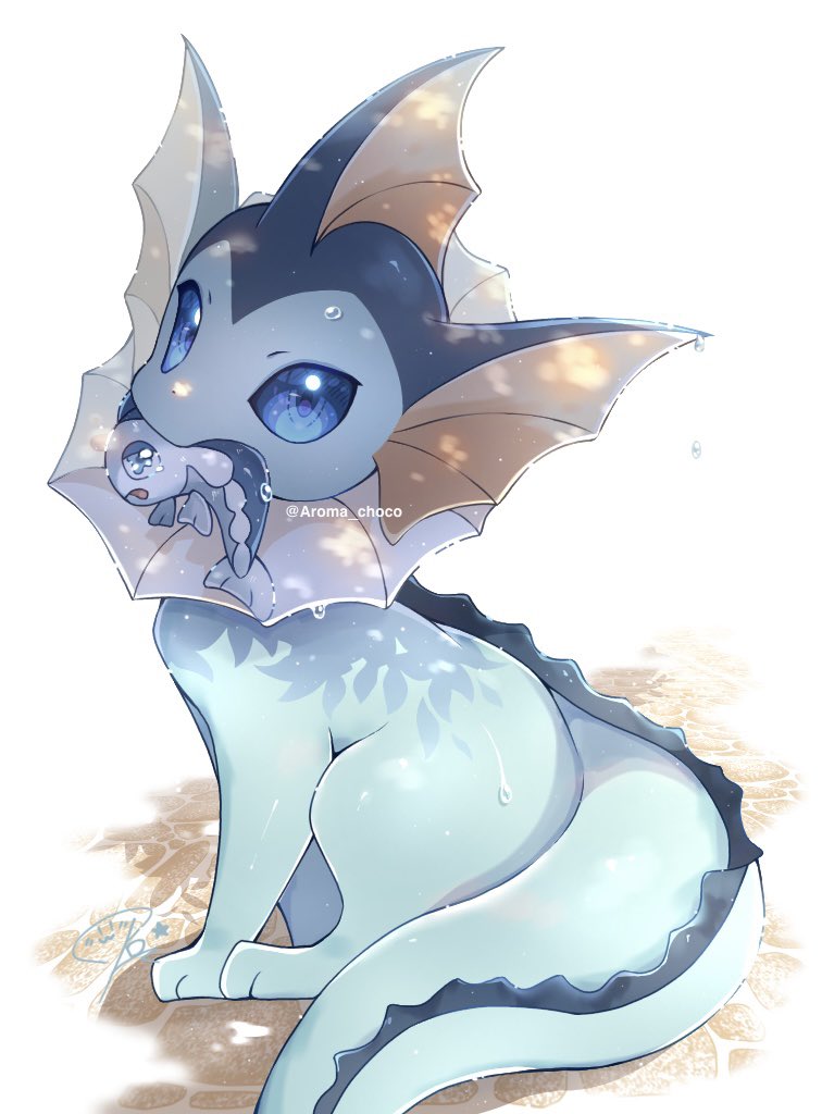 vaporeon and wishiwashi (pokemon) drawn by aroma_(aroma_choco)